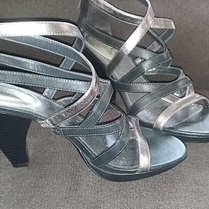 Black and copper heeled sandals